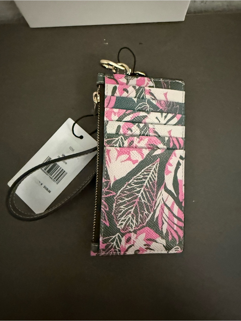 Furla Pink Floral Wristlet on Green Leather with Gold Hardware - Picture 3 of 3